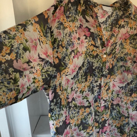 J. Jill floral cotton and silk blend long sleeve top size Large Petite - Picture 4 of 9